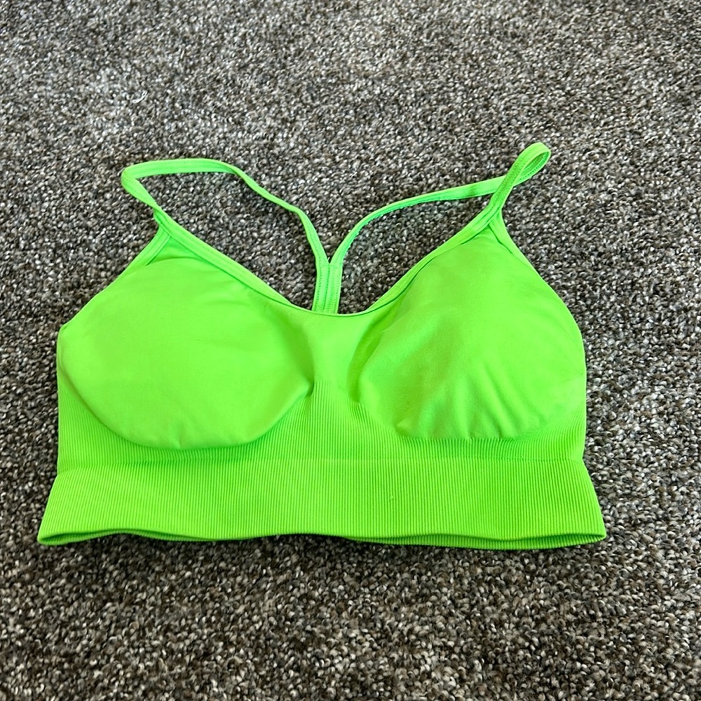 Lime green gym shark sports bra
